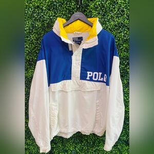 Navy and White Windbreaker Jacket Vintage Ralph Lauren Size Large